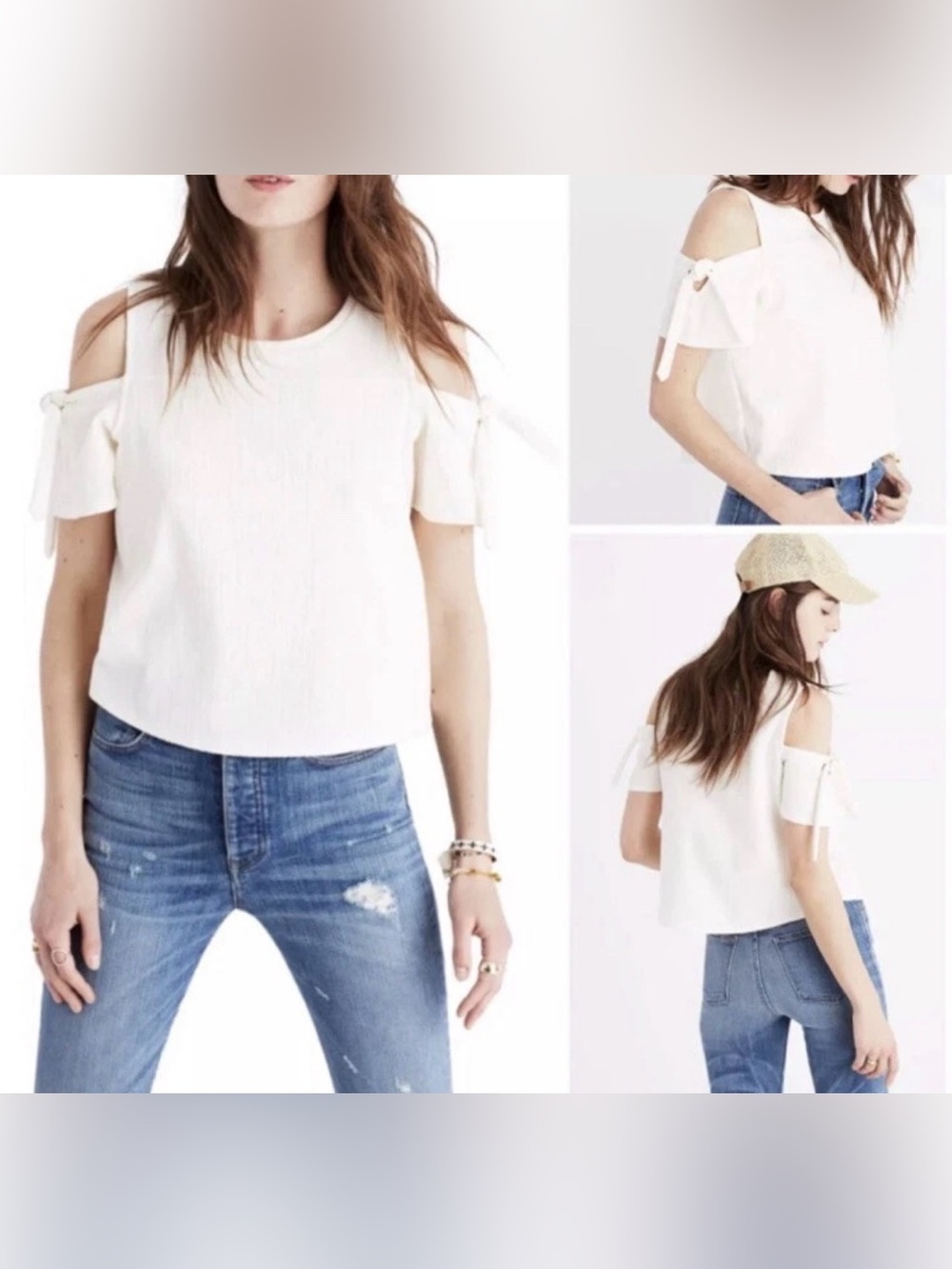 Madewell Top Skylark Cold Shoulder T-Shirt Beached Linen Cropped Size Small